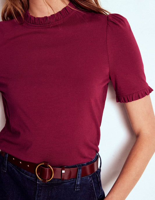 Supersoft Frill Detail T-shirt Burgundy Red
