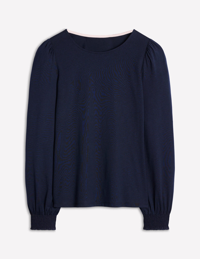 Smocked Cuff Supersoft Top Navy