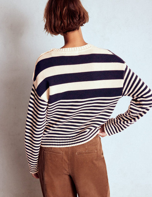 Jemma Chunky Cotton Sweater Warm Ivory/ Navy