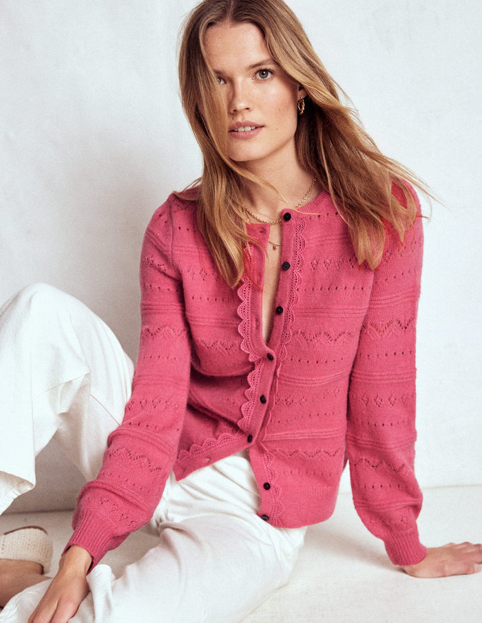 Leticia Lace Trim Cardigan Rose Pink
