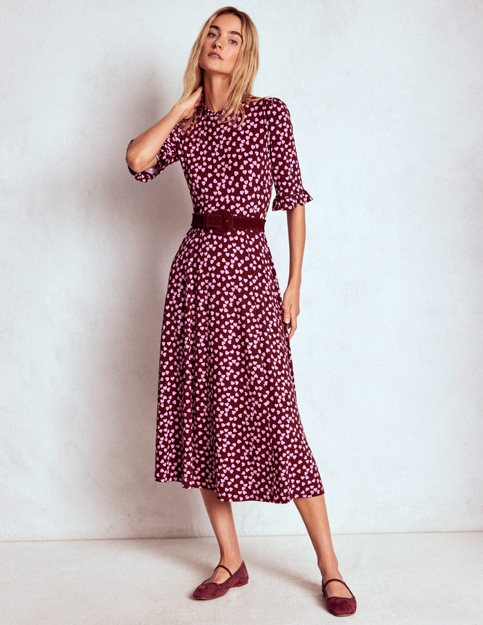 Ruffle Seamed Midi Dress Chestnut, Heart Cascade