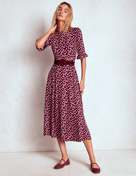 Ruffle Seamed Midi Dress Chestnut, Heart Cascade