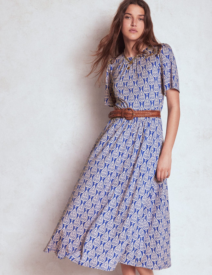 Louisa Jersey Midi Dress Bright Blue, Ornate Geo