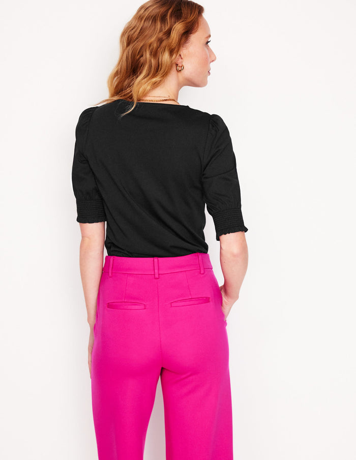 Short Sleeve Smocked Cuff Top Black