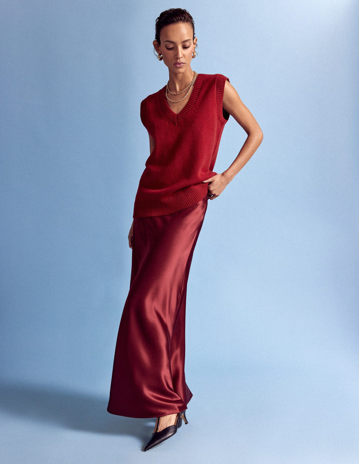 Bias Cut Slip Skirt Chestnut