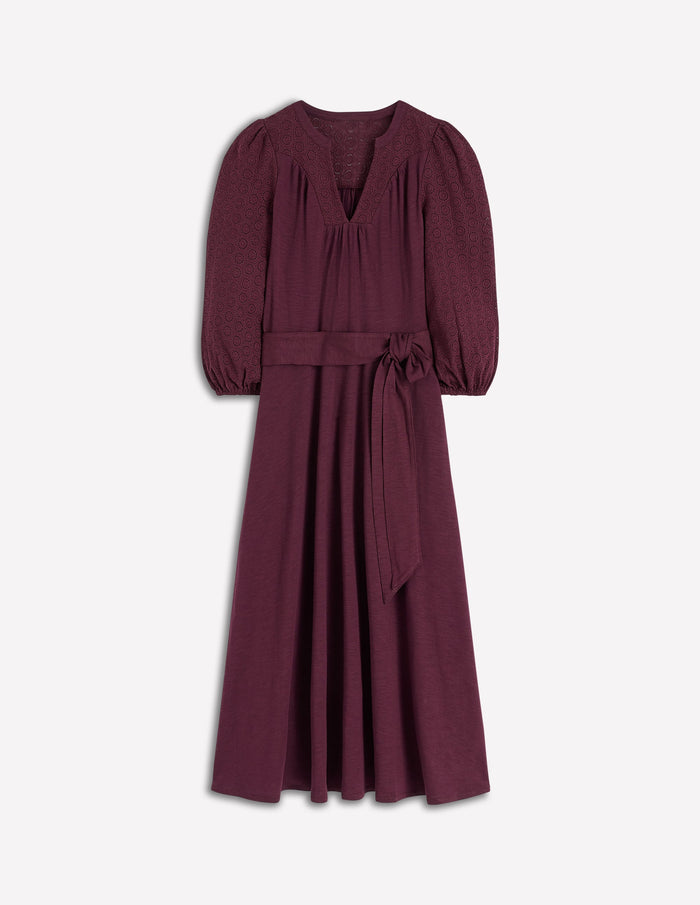Eden Broderie Jersey Dress Dark Cherry