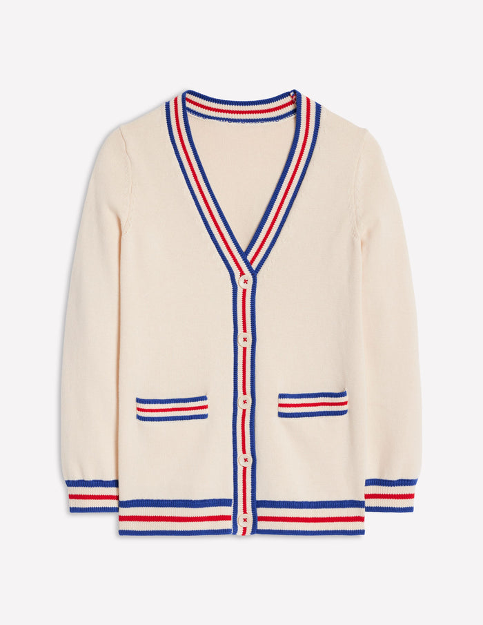 Long Cotton V-neck Cardigan Warm Ivory