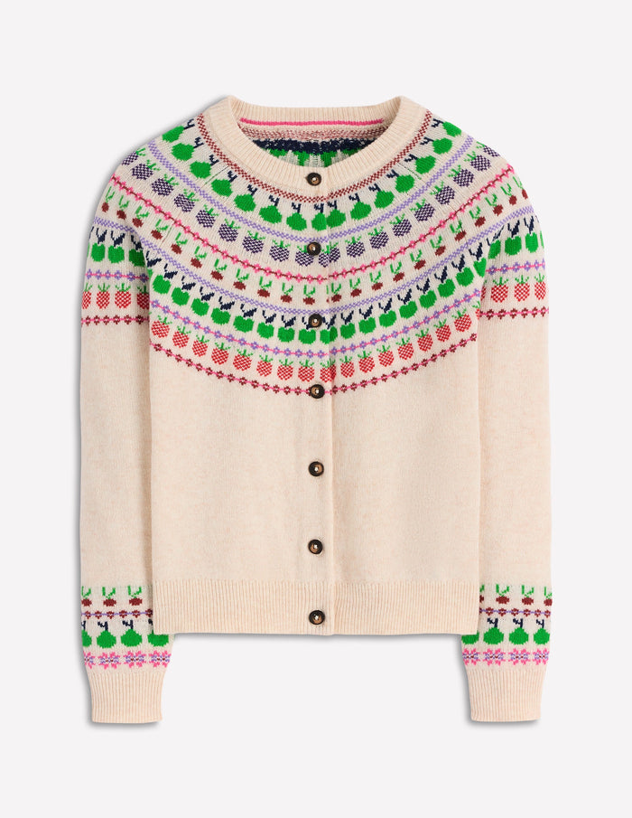 Edie Fair Isle Cardigan Ecru Marl, Fruit