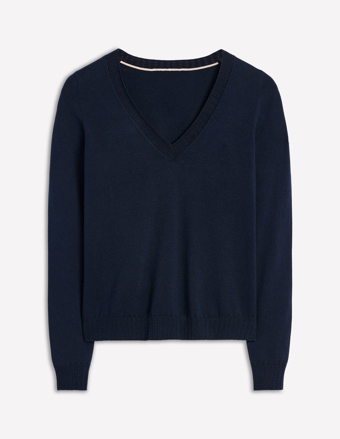 Emilia Cotton V Neck Sweater Navy