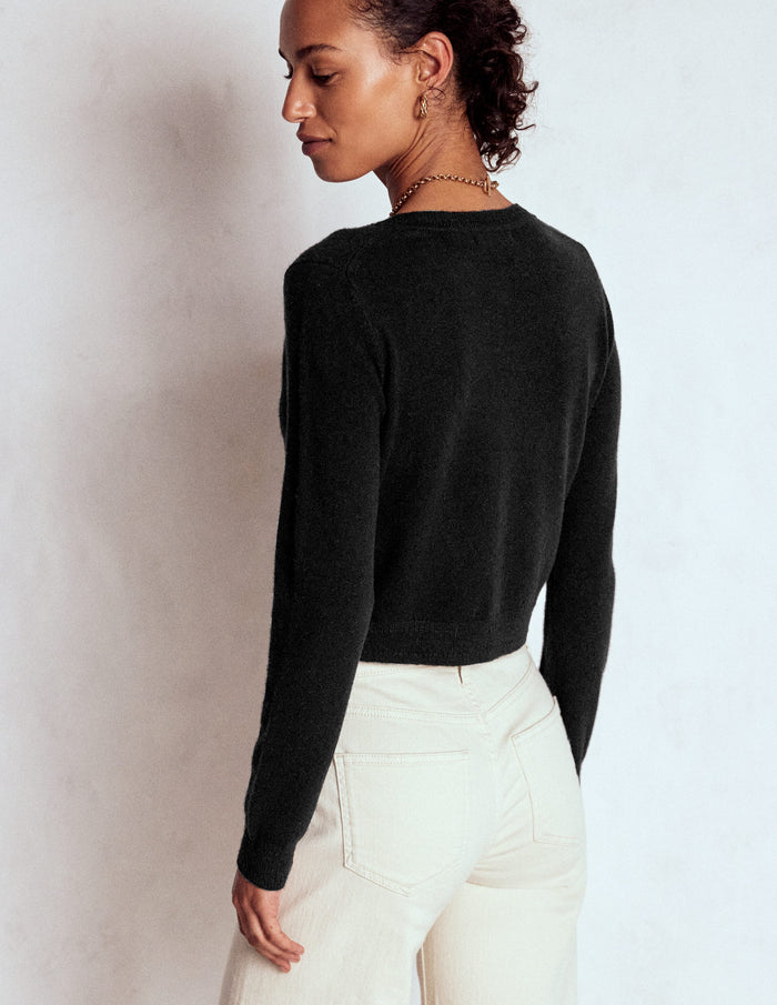 Eva Cashmere Cropped Cardigan Black