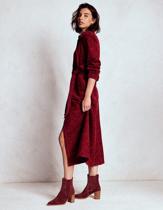Clara Cord Midi Dress Red Liquorice, Ornate Flora
