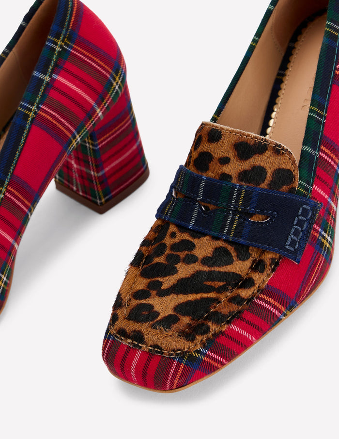 Sol Block Heeled Penny Loafers Tartan Check