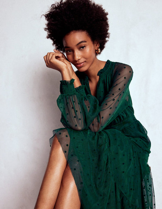 Lucille Tulle Midi Dress Emerald Night