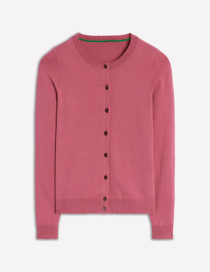 Emilia Cotton Crew Cardigan Pink Heather
