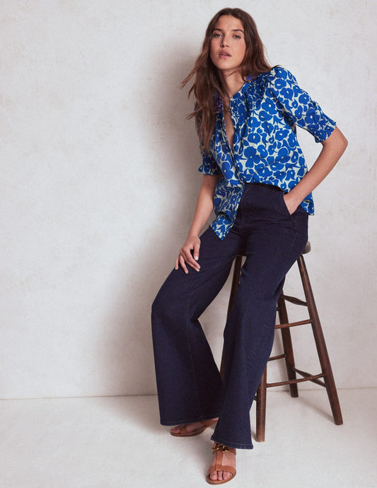 Effie Short Sleeve Top Bright Blue, Leafy Grove