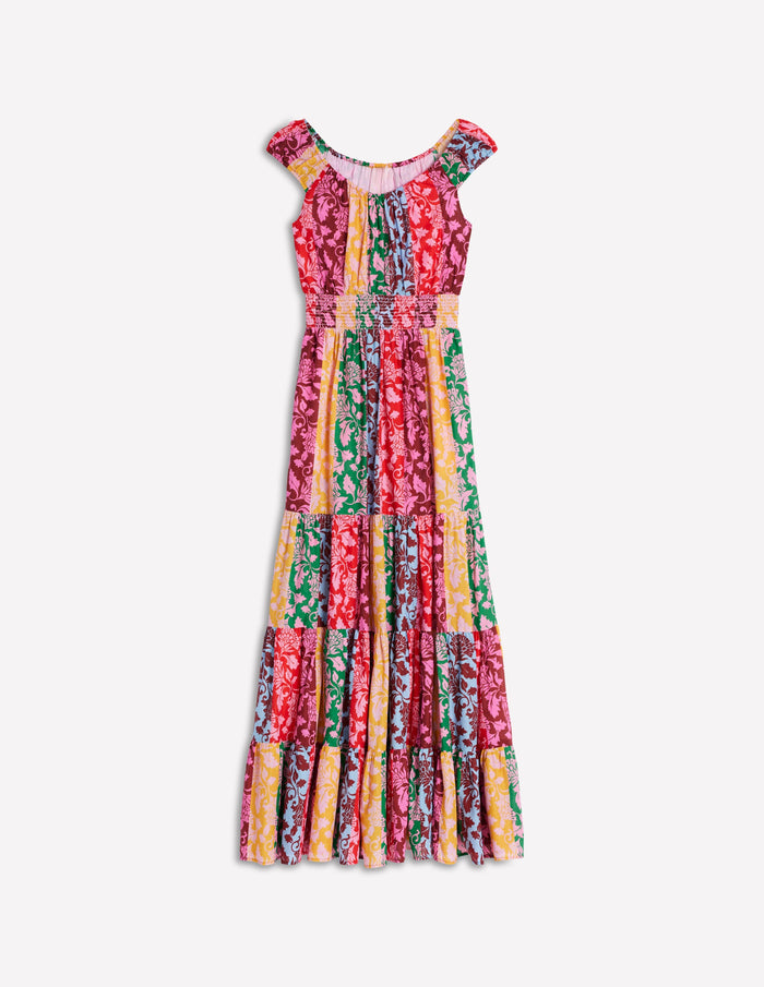 Scoop Cotton Tiered Dress Multi, Ornate Vine