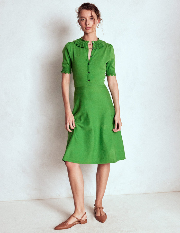 Melina Ruffle Knitted Dress Paradise Green