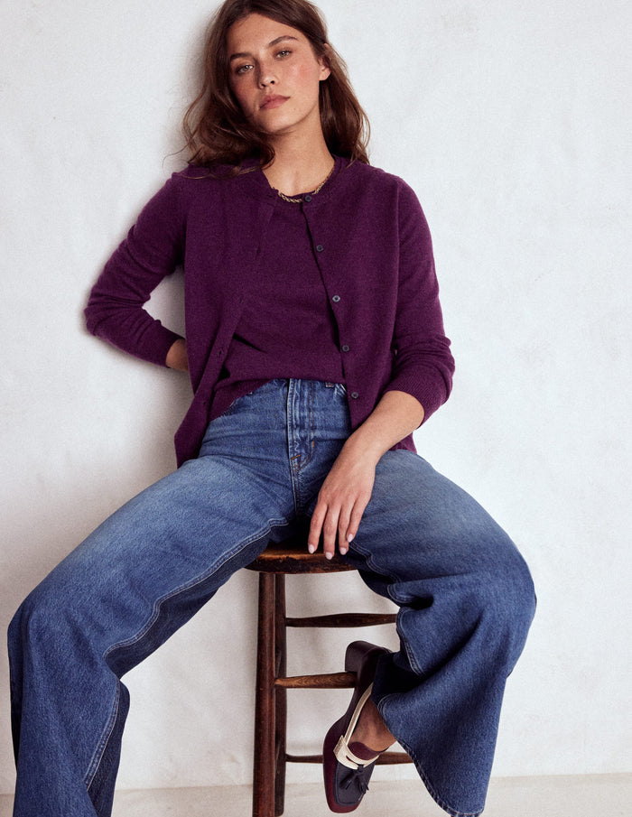 Eva Cashmere Crew Cardigan Plum Melange