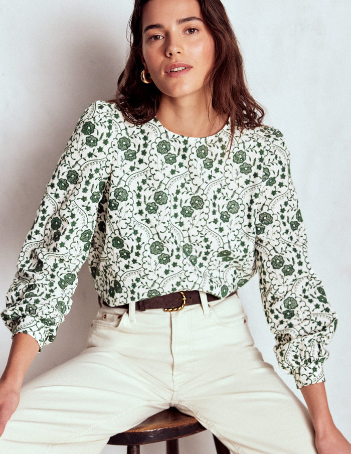 Embroidered Cotton Dobby Top Ivory