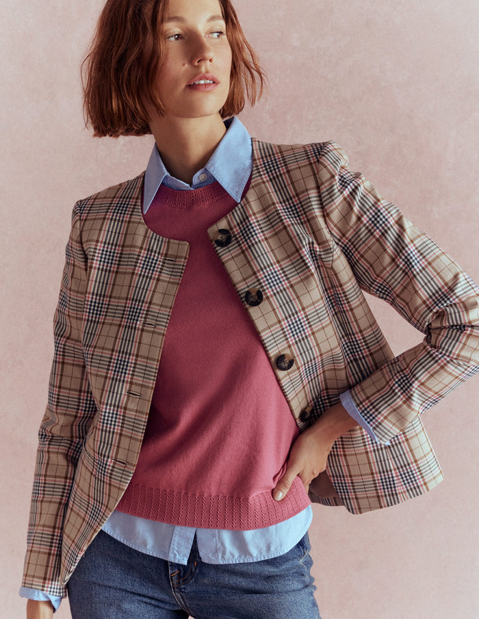 Emilia Cotton Crew Neck Vest Pink Heather
