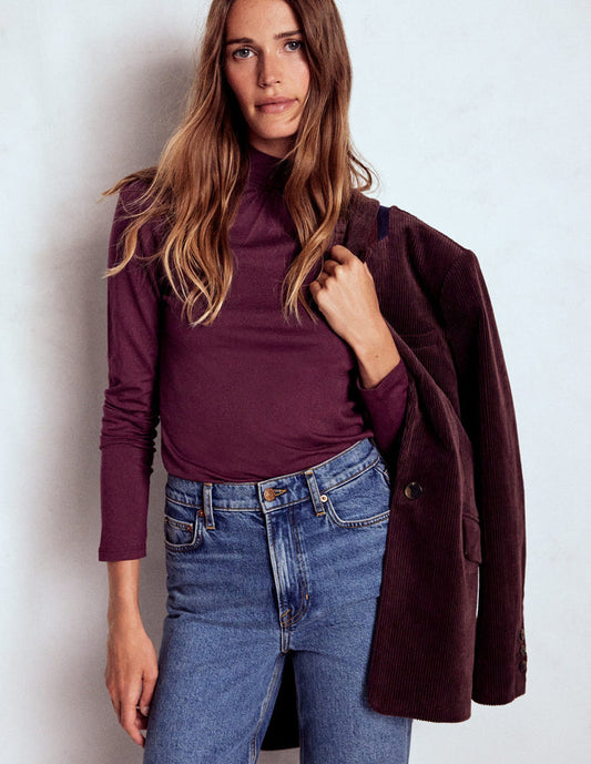 Puff Shoulder Jersey Top Dark Cherry