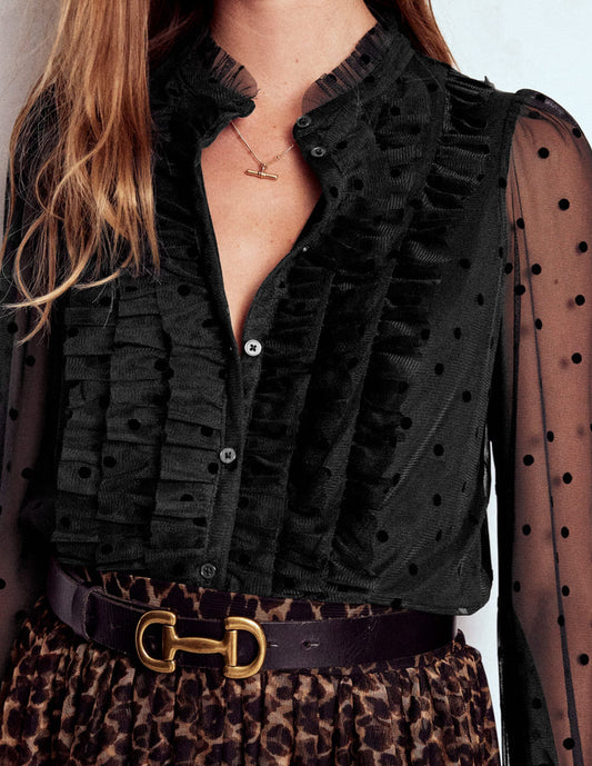 Frilled Tulle Blouse Black
