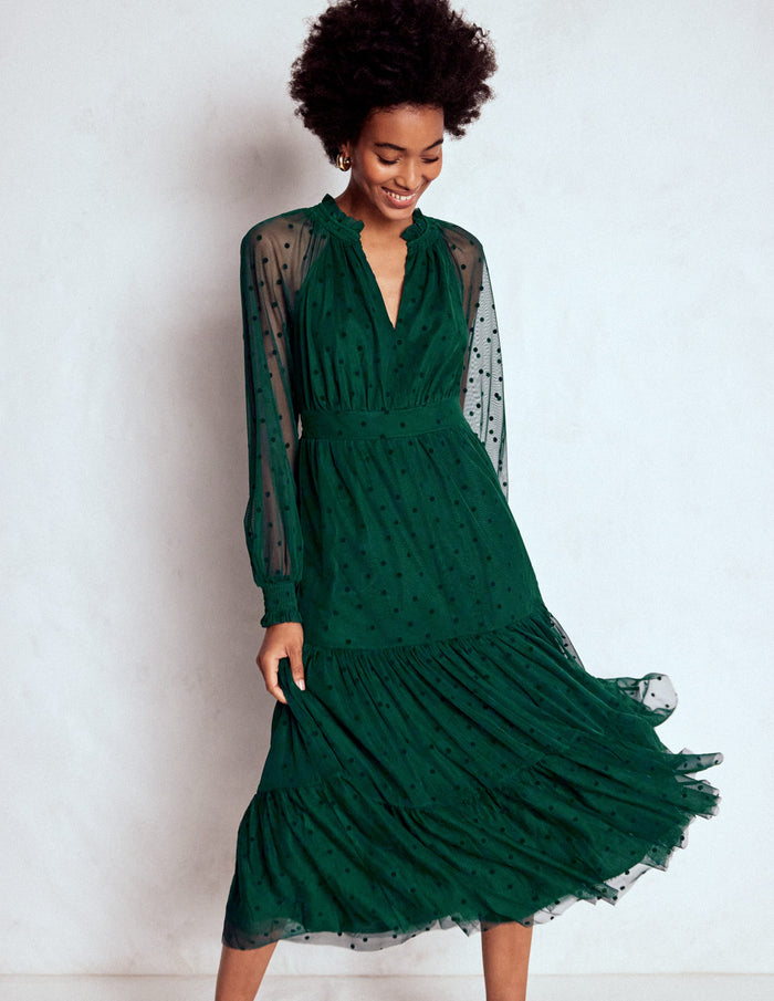 Lucille Tulle Midi Dress Emerald Night