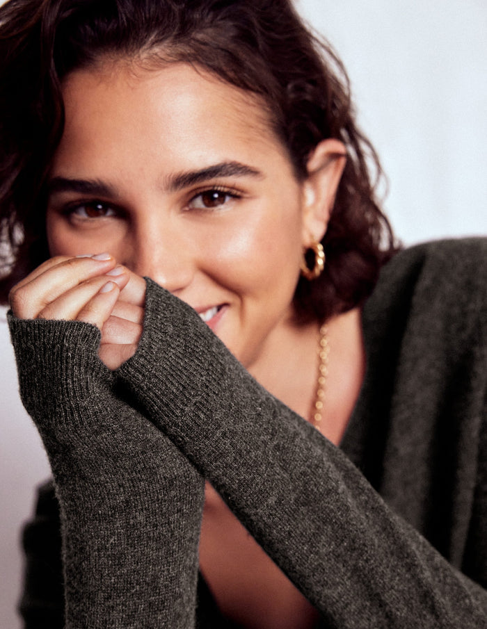 Eva Cashmere Cropped Cardigan Charcoal Melange