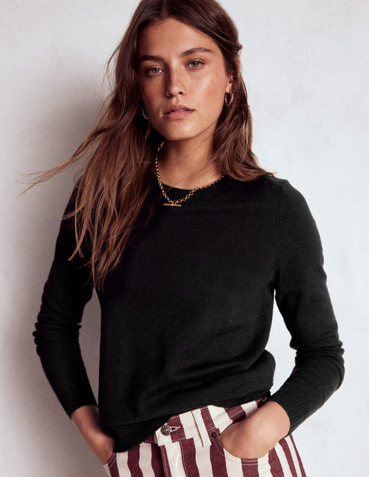 Emilia Cotton Crew Sweater Black
