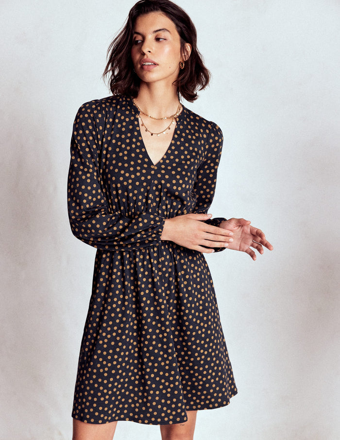 Sarah Short Jersey Dress French Navy, Dijon Dot
