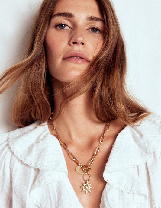 Hammered Motif Necklace Gold Colour