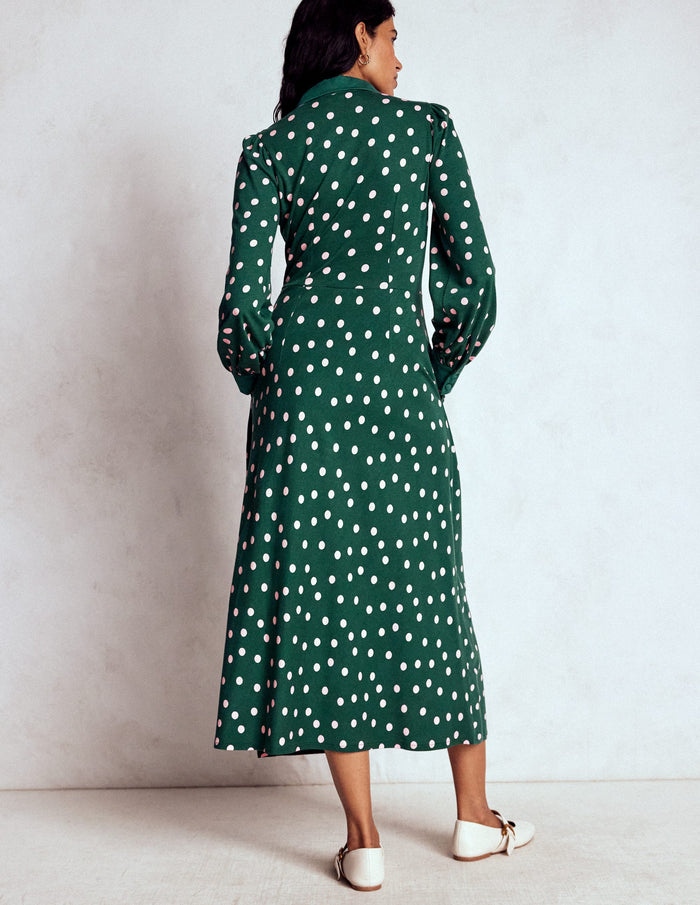 Empire Waistline Shirt Dress Emerald Night, Painted Dot