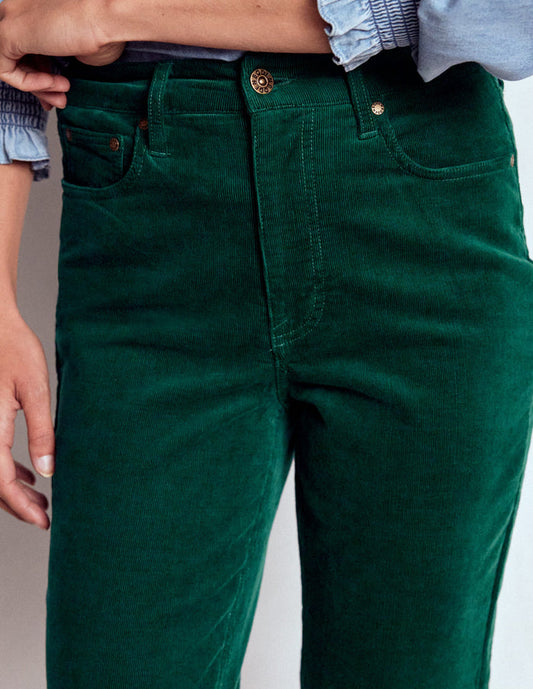 High-Waisted Cord Slim Jeans Emerald Night