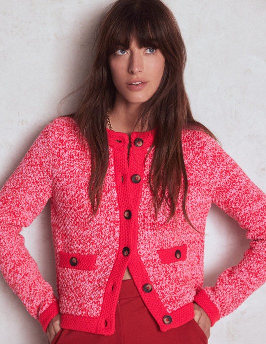 Libby Knitted Jacket Pink Ribbon/ Poppy Red