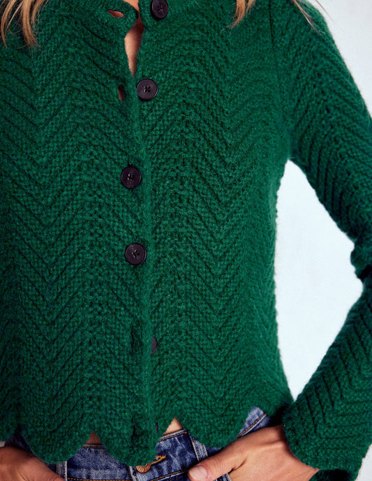 Chunky Chevron Knitted Jacket Emerald Night