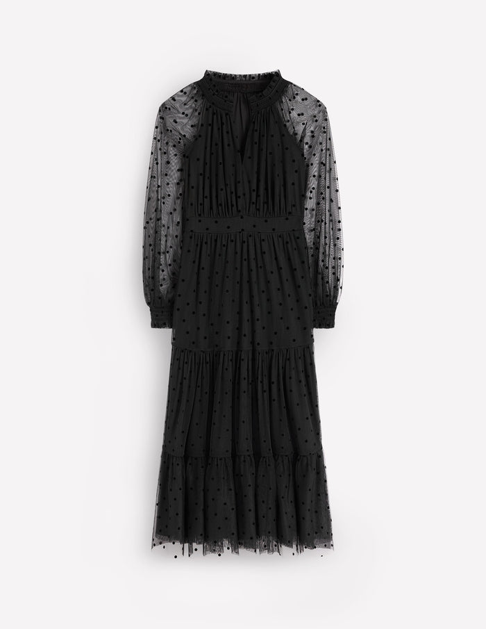 Lucille Tulle Midi Dress Black