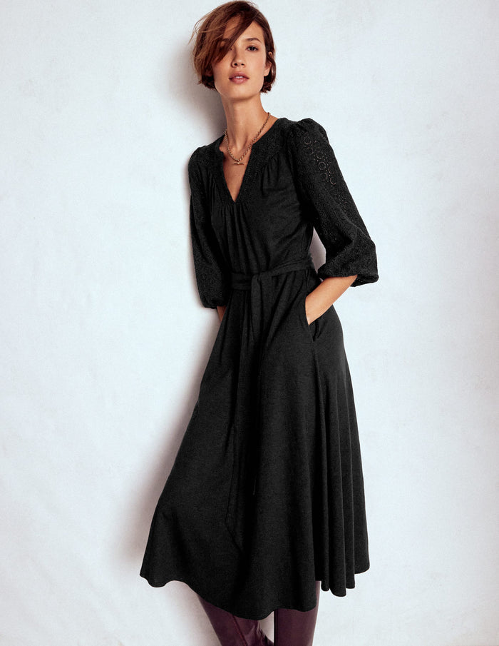 Eden Broderie Jersey Dress Black
