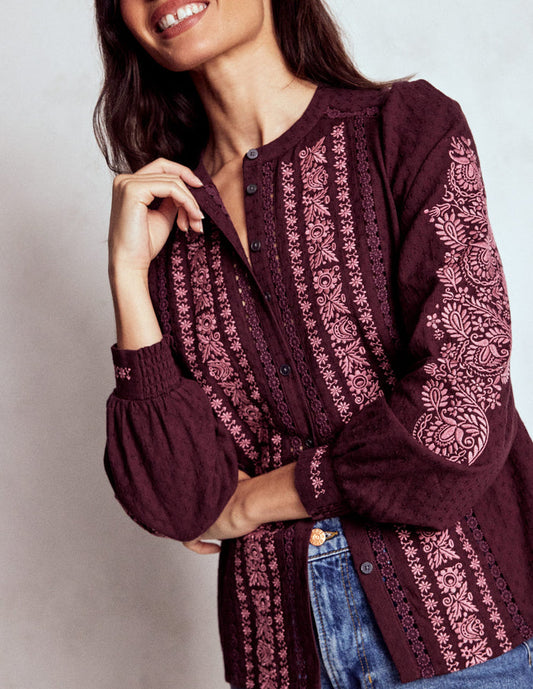 Embroidered Cotton Top Dark Cherry