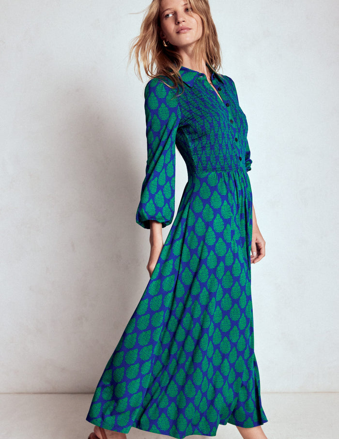 Smocked Jersey Shirt Dress Blue, Wildflower Bouquet