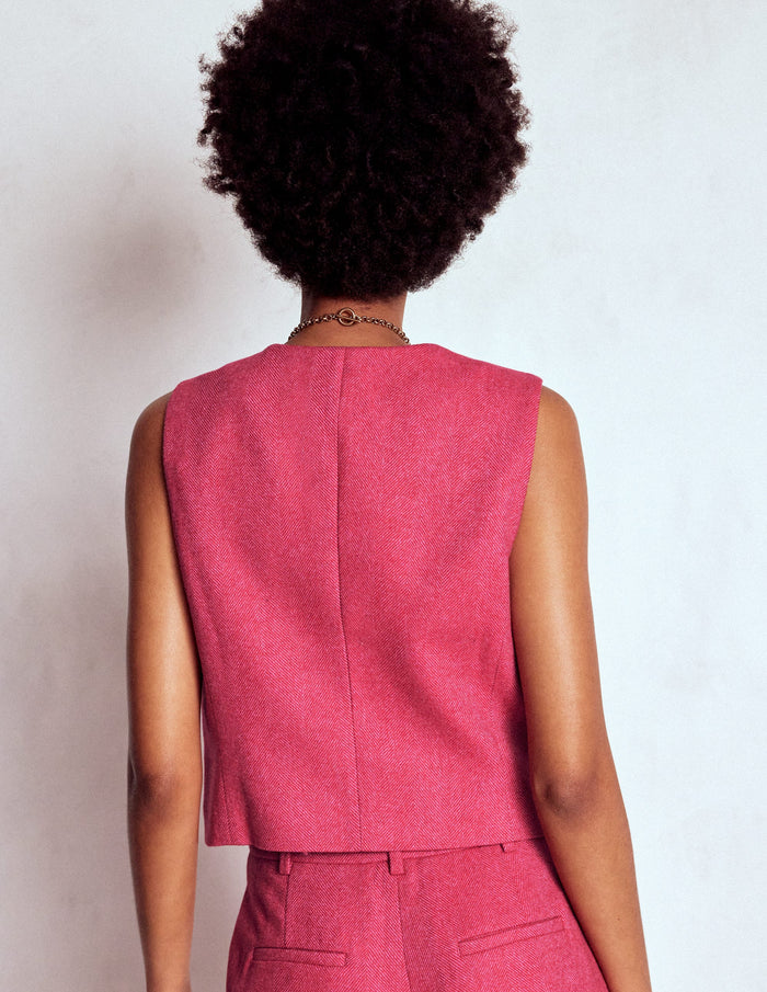 Wool Herringbone Waistcoat Pink Herringbone
