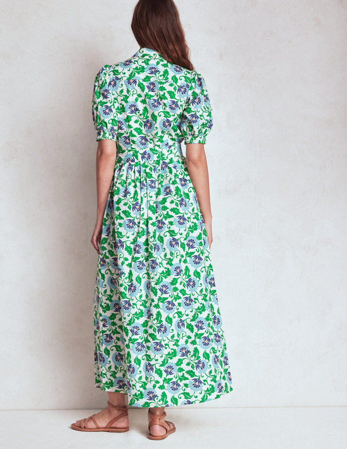 Alexa Maxi Shirt Dress Rich Emerald, Ornate Vine