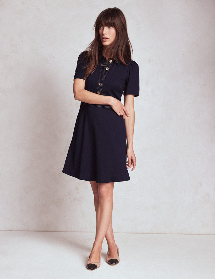 Nicolette Ponte Shirt Dress Navy