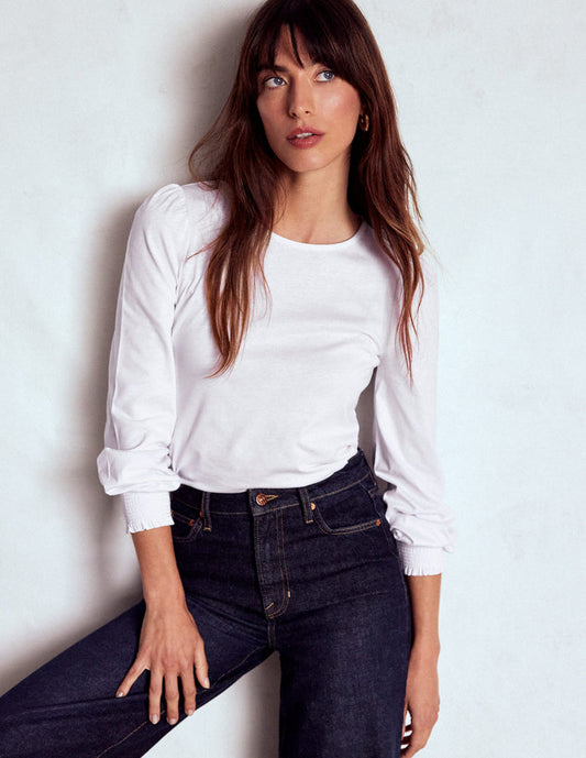 Smocked Cuff Supersoft Top White