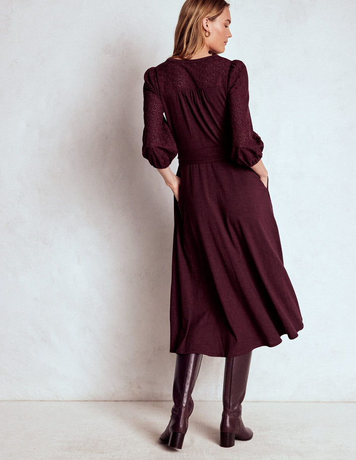 Eden Broderie Jersey Dress Dark Cherry
