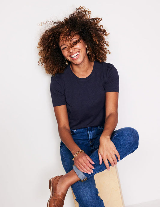 Cotton Puff Sleeve T-Shirt Navy