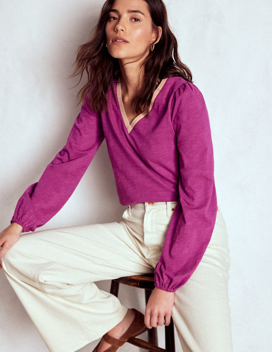 Metallic Trim Long Sleeve Top Rich Magenta