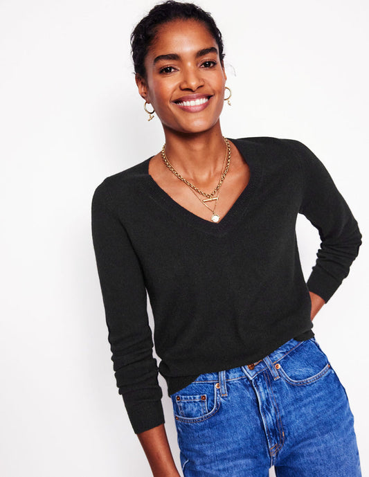 Eva Cashmere V-Neck Sweater Black