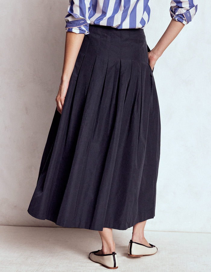 Valentina Taffeta Midi Skirt Navy