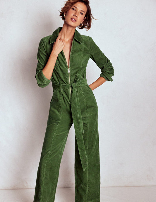 Zip Up Cord LS Jumpsuit Fern