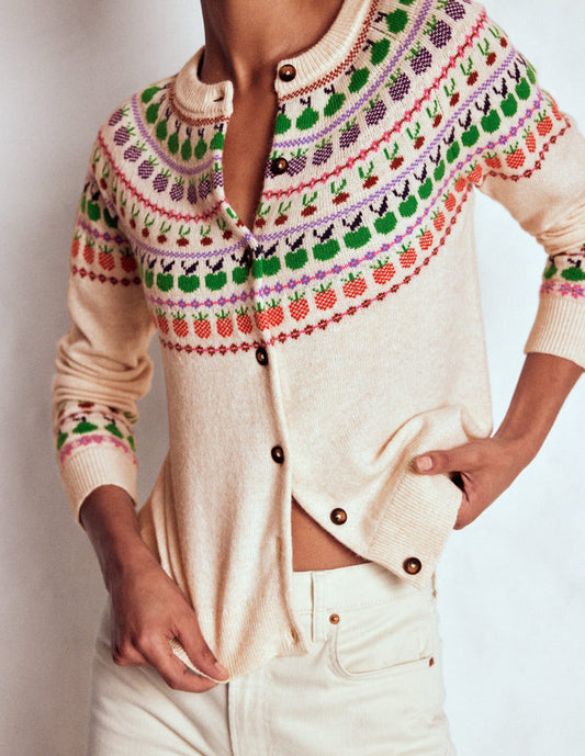 Edie Fair Isle Cardigan Ecru Marl, Fruit